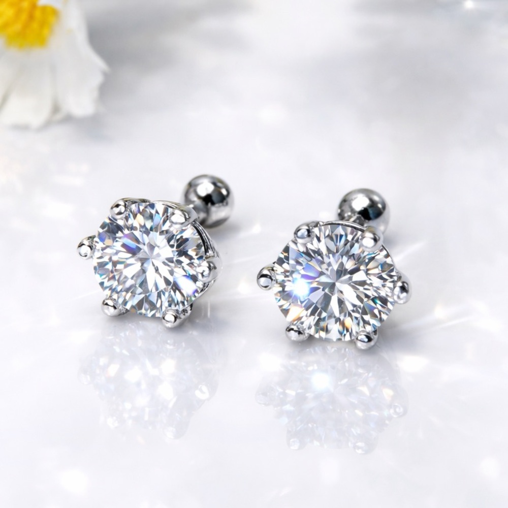 moissanite Screw backs stud earrings-2.0ct tw short post 6mm-EM017-1.0ct-6mm